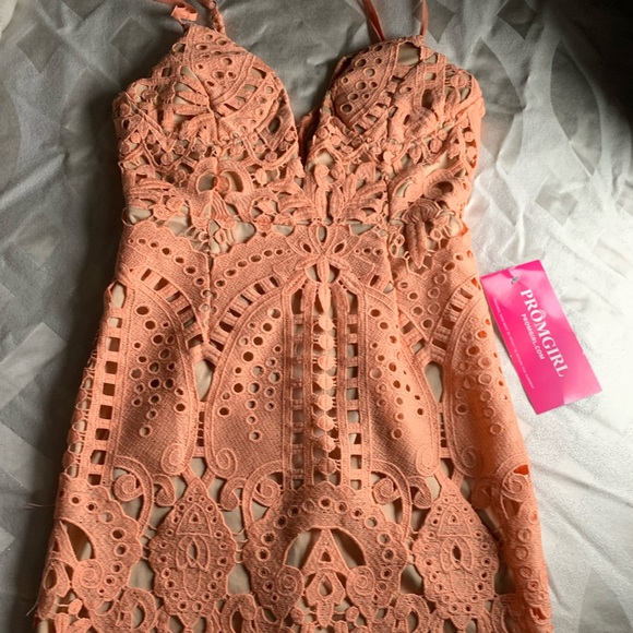 Simply Dresses: Peach lace dress w. Nude underlay - Picture 1 of 2